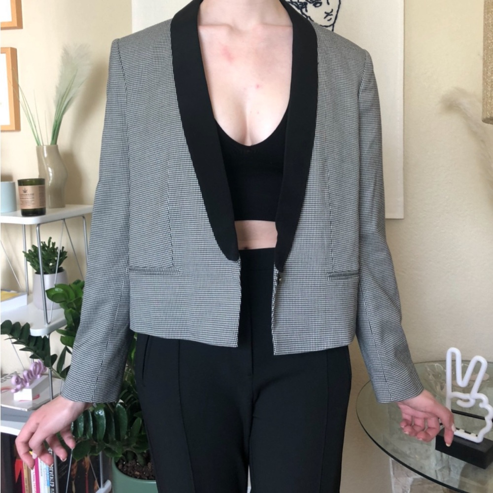 Women's Topshop Black and White Houndstooth Blazer